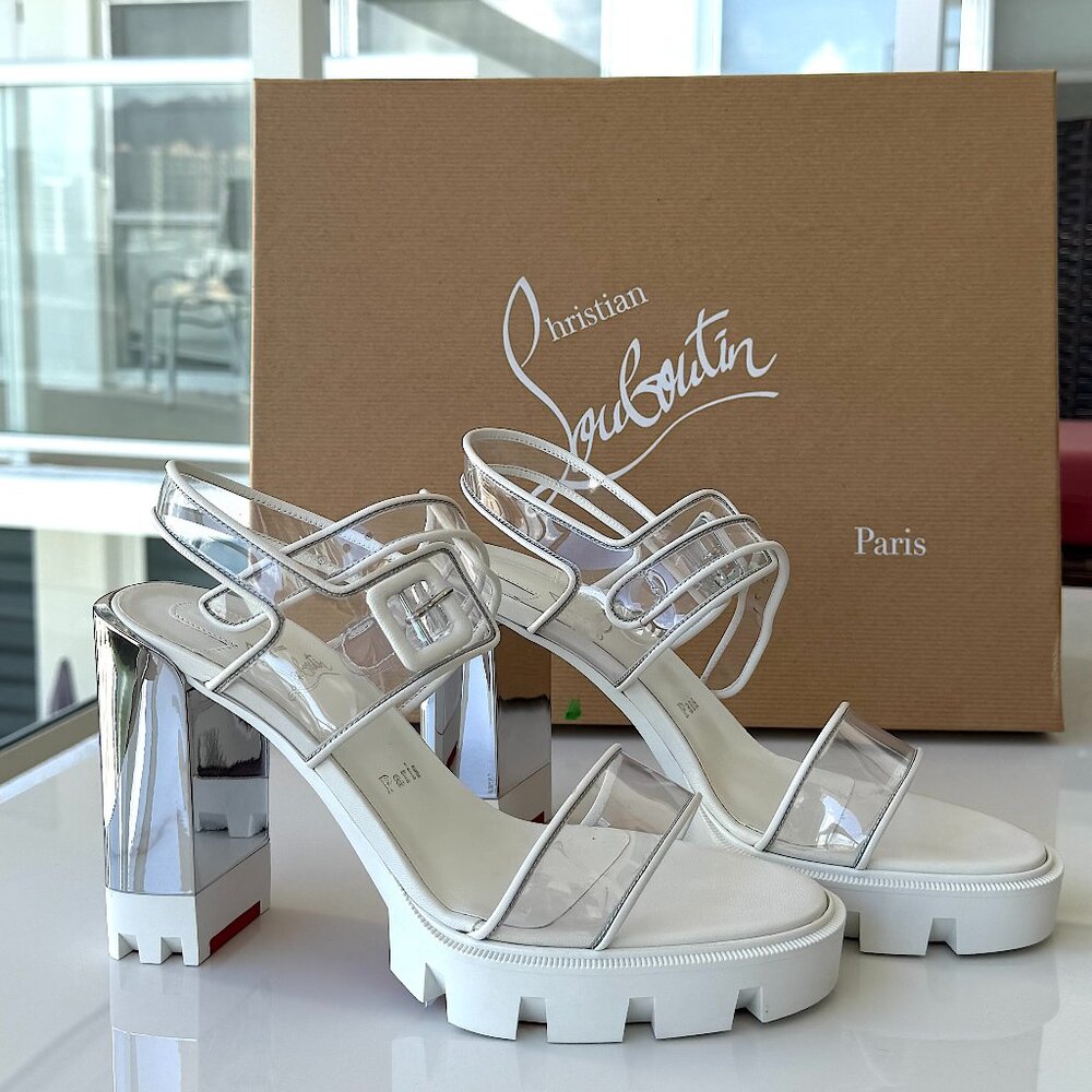 Christian Louboutin PVC Sandals with Leather Trim | Women’s Designer Shoes